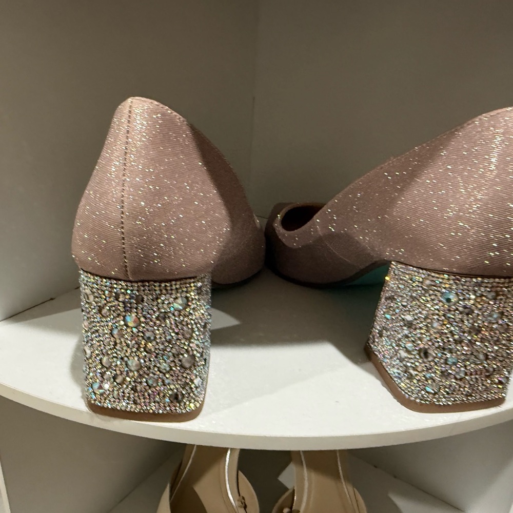 Betsey Johnson Sparkling Nude Block Heels